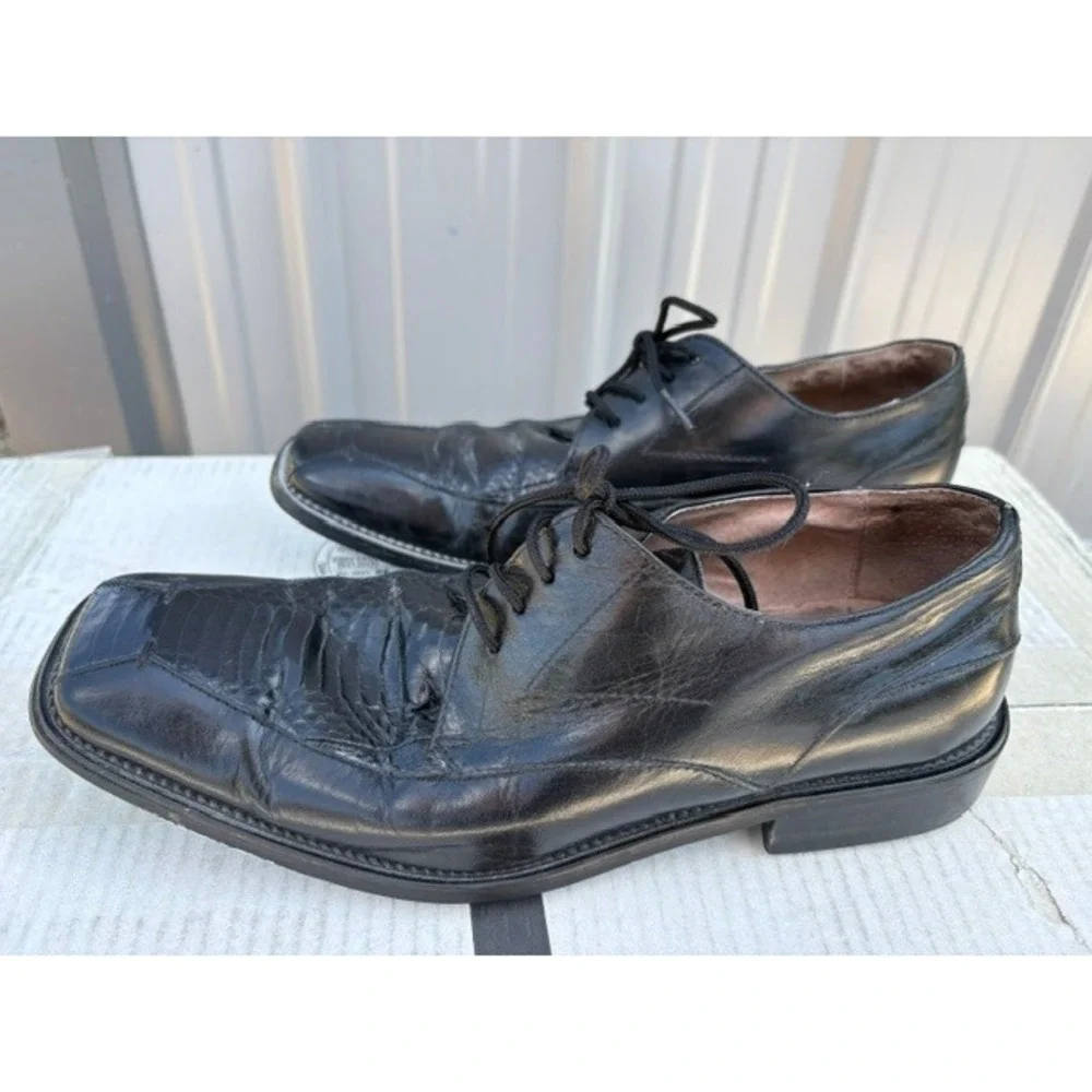 Stacy Adams Mens Black Leather Square Toe Genuine Snake Skin Oxford Shoes 8.5M